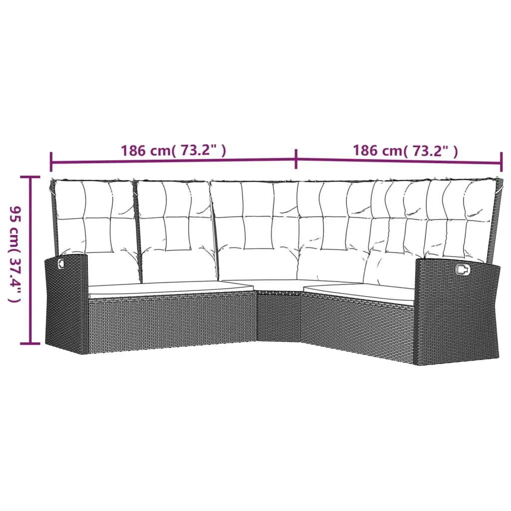 2 Piece Outdoor Garden Lounge Set with Cushions Grey Poly Rattan Patio Furniture