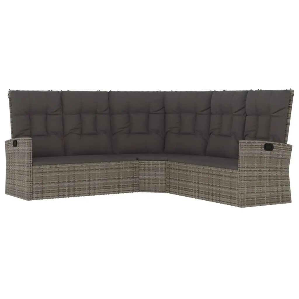 2 Piece Outdoor Garden Lounge Set with Cushions Grey Poly Rattan Patio Furniture