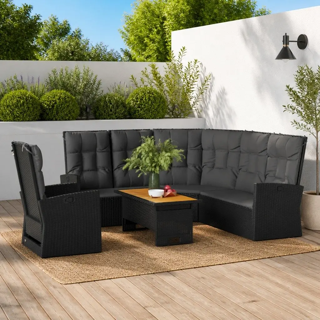 Garden Lounge Set Outdoor Use 3 Piece Black Poly Rattan Patio Seating