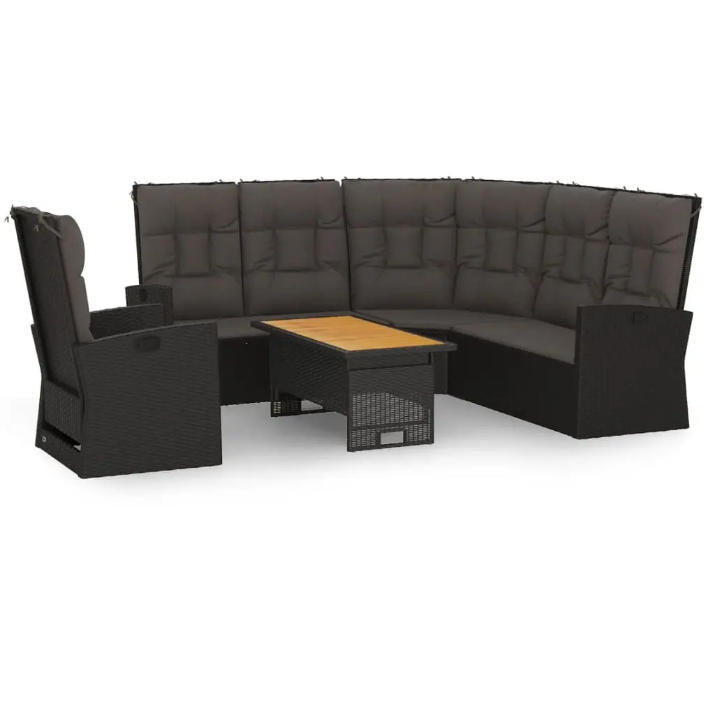Garden Lounge Set Outdoor Use 3 Piece Black Poly Rattan Patio Seating