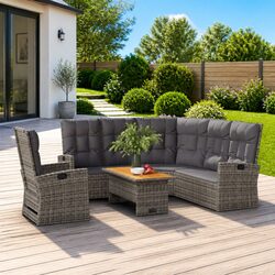 3 Piece Garden Lounge Set Outdoor Patio Furniture with Cushions Grey Rattan
