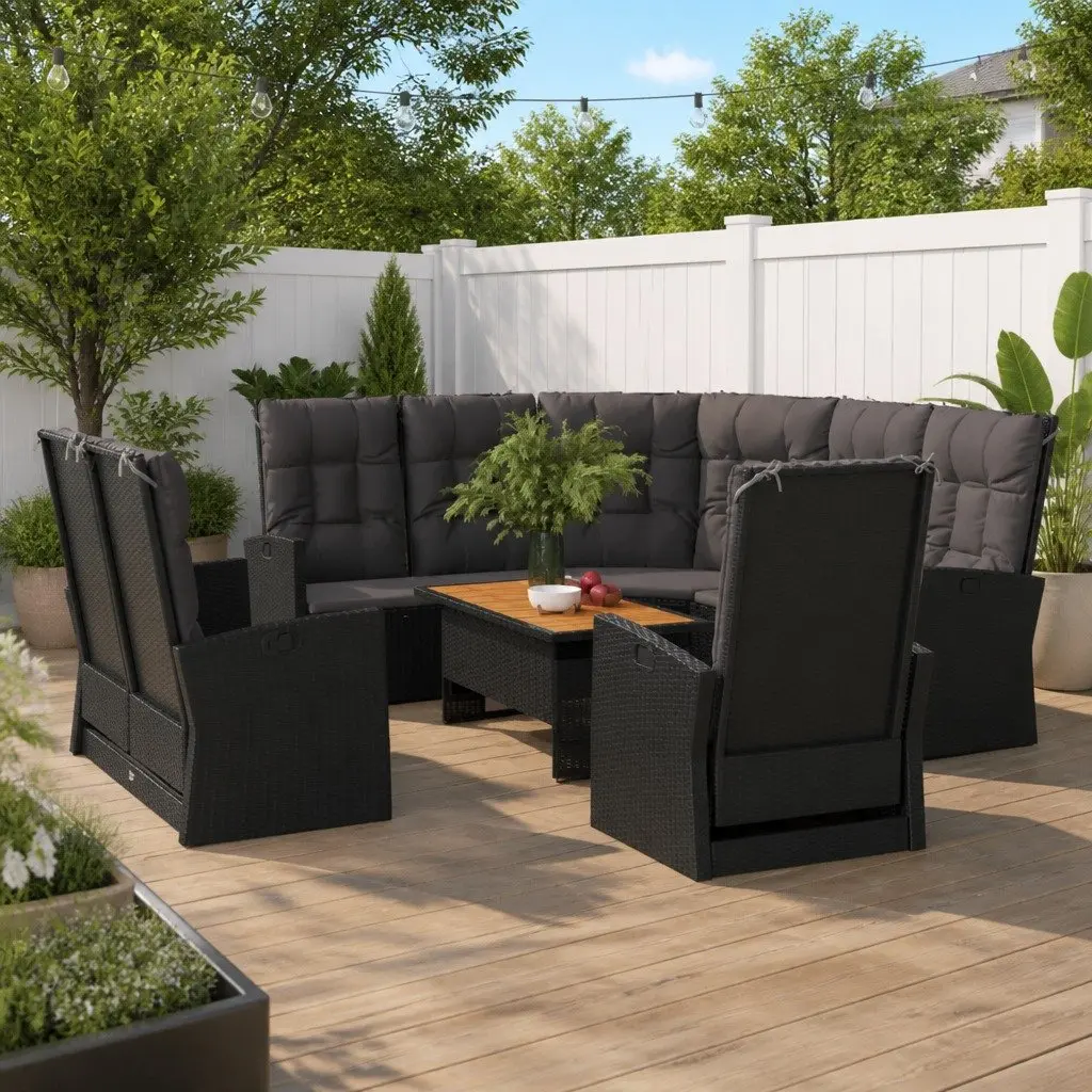 4 Piece Garden Lounge Set for Outdoor Use Black