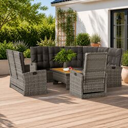 4 Piece Garden Lounge Set Outdoor Furniture with Cushions Grey Poly Rattan Patio
