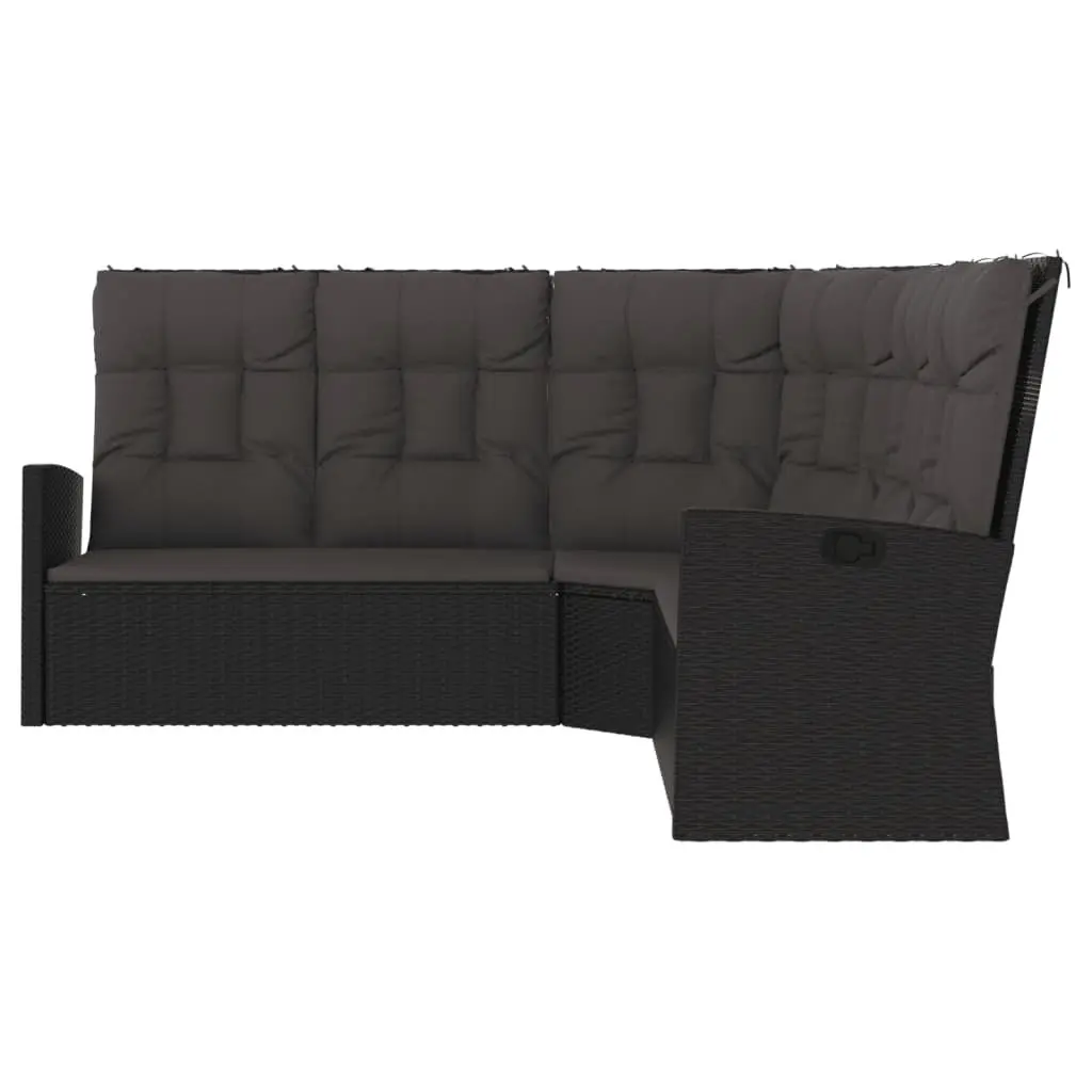Black Reclining Corner Sofa with Cushions and Adjustable Backrest