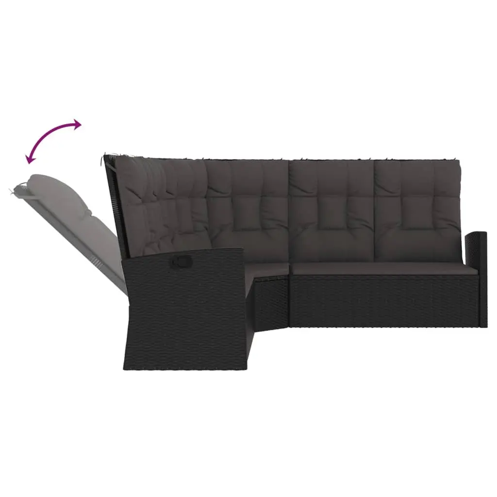 Black Reclining Corner Sofa with Cushions and Adjustable Backrest