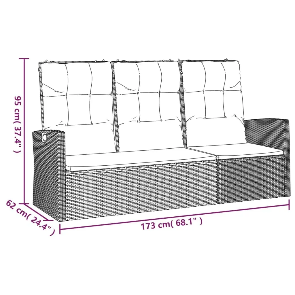 Reclining Garden Bench for Outdoor Use 173cm with Cushions