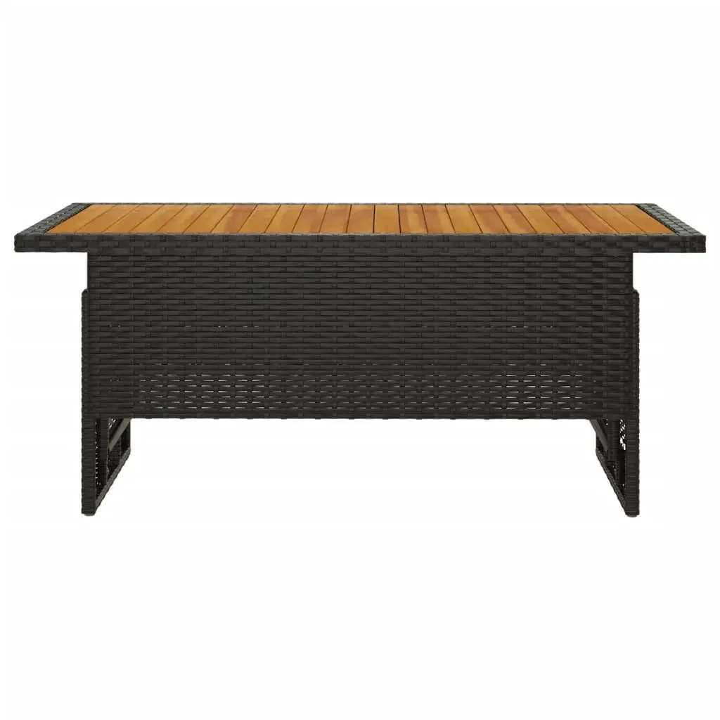 Garden Table Lift-Top Black Outdoor Patio Dining Acacia Wood Poly Rattan Frame