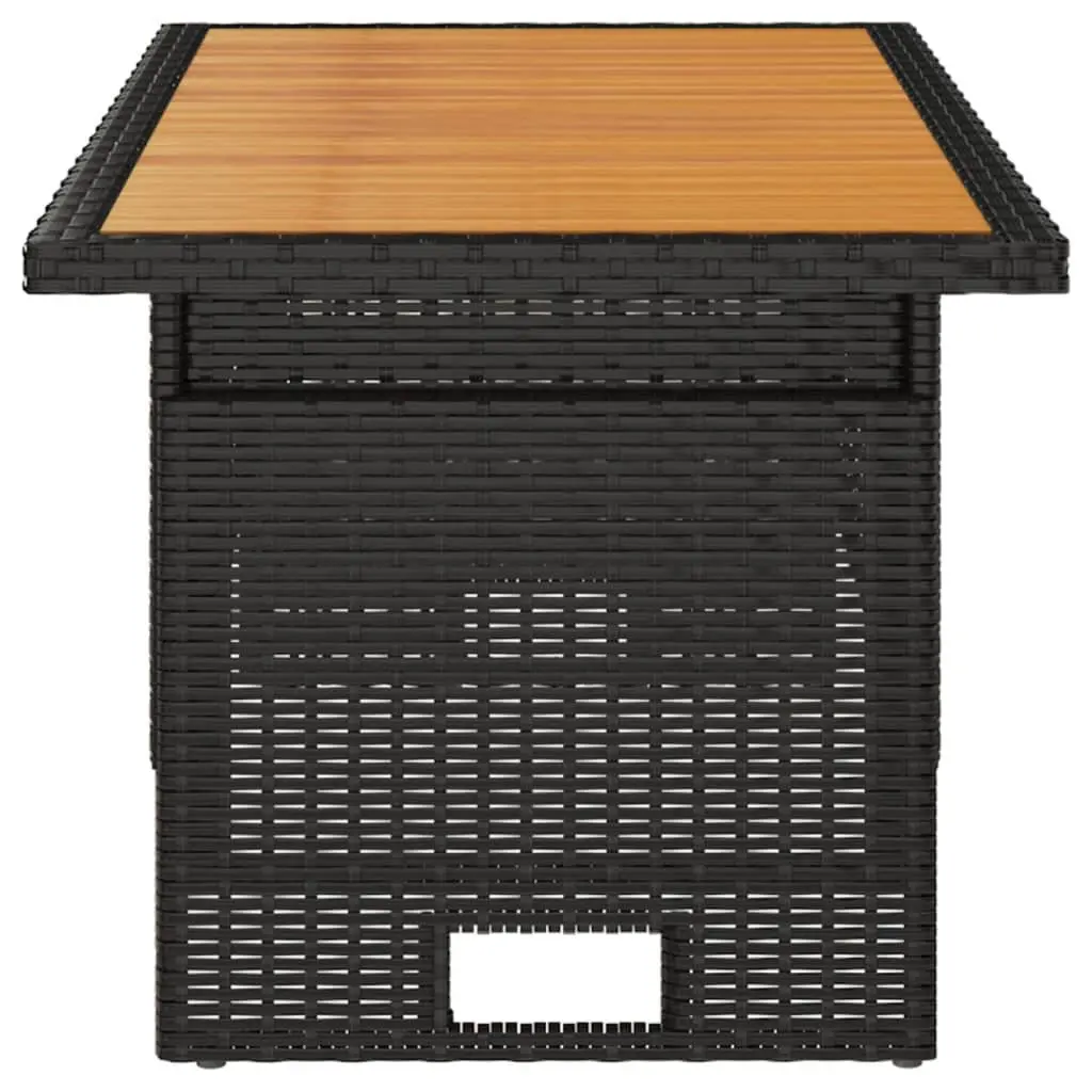 Garden Table Lift-Top Black Outdoor Patio Dining Acacia Wood Poly Rattan Frame