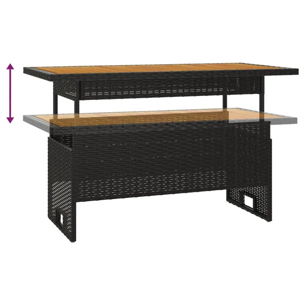 Garden Table Lift-Top Black Outdoor Patio Dining Acacia Wood Poly Rattan Frame