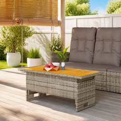 Garden Table with Adjustable Height, Solid Acacia & Rattan