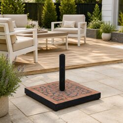 Brown Square Parasol Base: 12 kg Iron with Ceramic Tile Surface