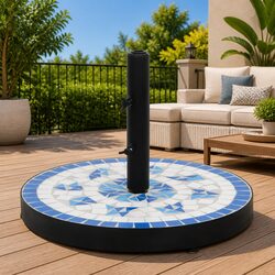 Parasol Base Round Blue White Outdoor Umbrella Stand Weight Ceramic Tile