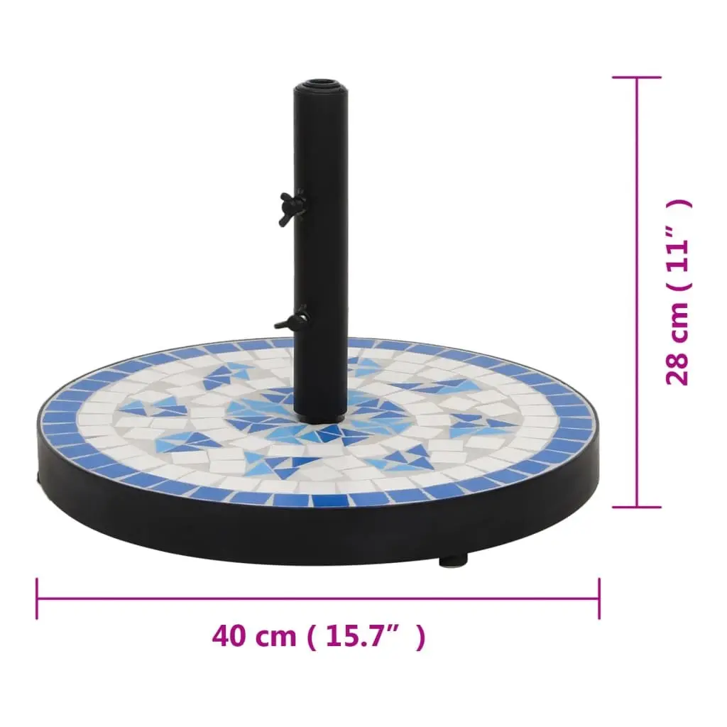 Parasol Base Round Blue White Outdoor Umbrella Stand Weight Ceramic Tile