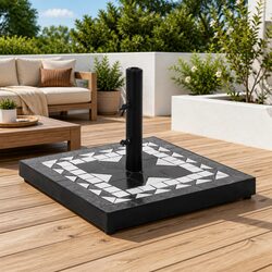 Outdoor Parasol Base Square Black White Umbrella Stand Weight 12kg Garden Patio