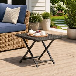 Folding Outdoor Table Black 45x35x32 cm Garden Patio Furniture Poly Rattan