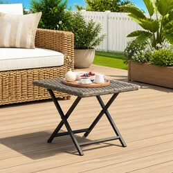 Folding Table Dimensions 45x35x32 cm Grey Poly Rattan