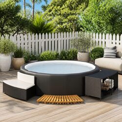 Hot Tub Surround with Acacia Wood Step and Storage Bench