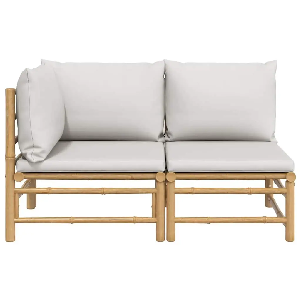 2 Piece Outdoor Garden Lounge Set Bamboo Sofa with Grey Cushions
