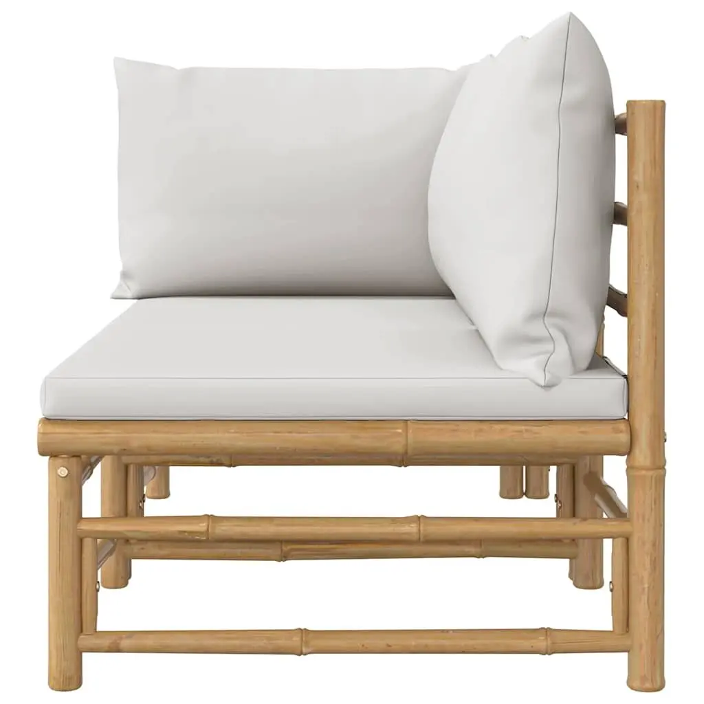 2 Piece Outdoor Garden Lounge Set Bamboo Sofa with Grey Cushions