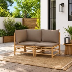 2-Piece Bamboo Garden Lounge Set with Taupe Cushions