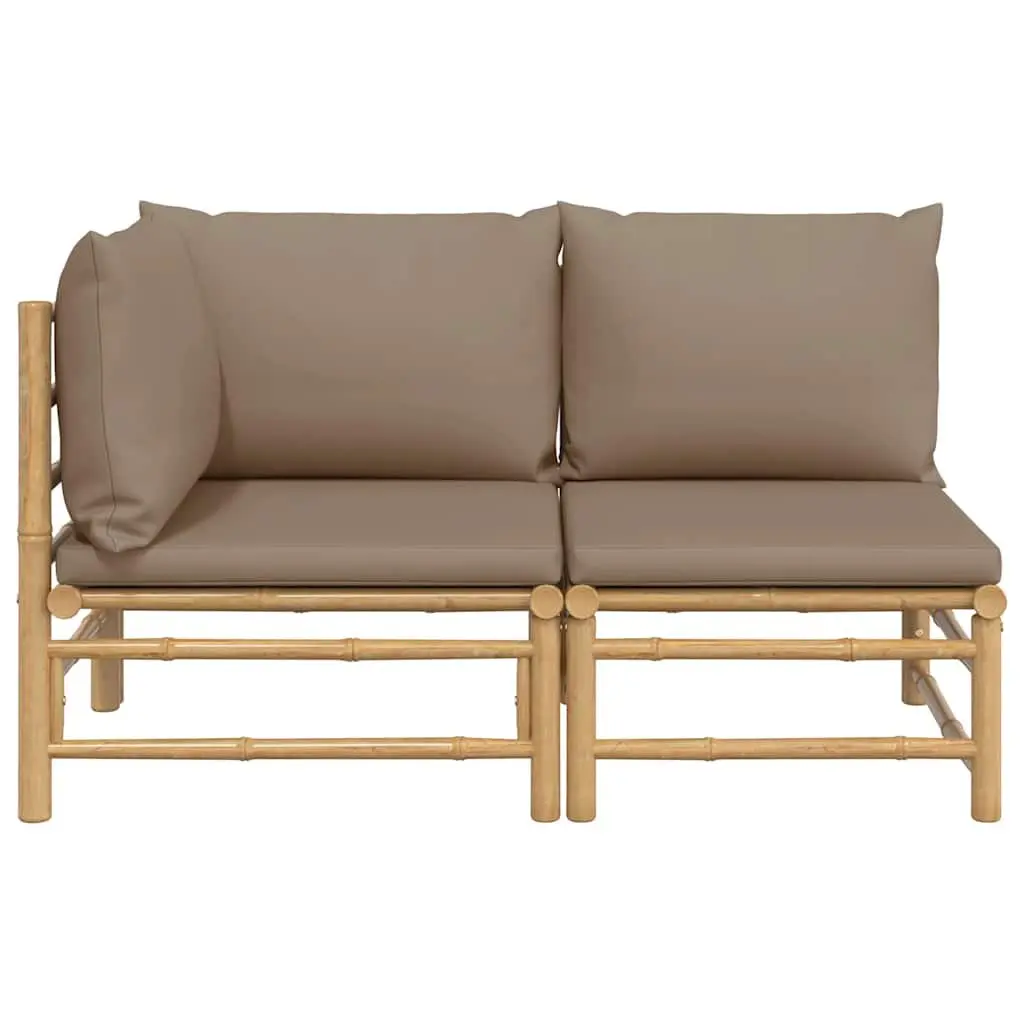 Garden Lounge Set Outdoor Modular Sectional 2 Piece Bamboo Furniture Taupe Cushions