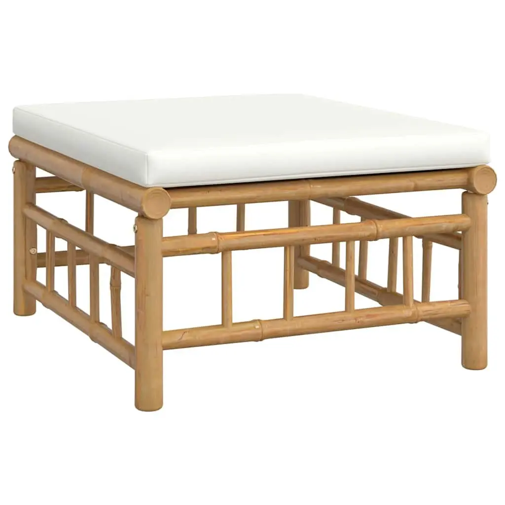 Bamboo Footstool for Outdoor Garden Use with White Cushion
