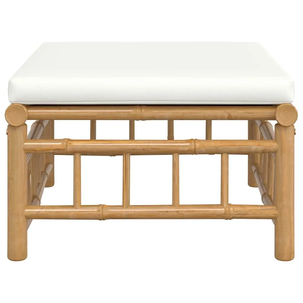 Bamboo Footstool for Outdoor Garden Use with White Cushion