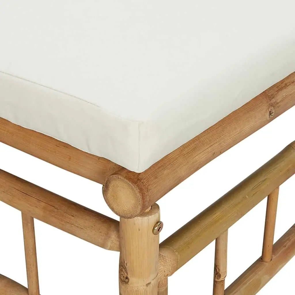 Bamboo Footstool for Outdoor Garden Use with White Cushion