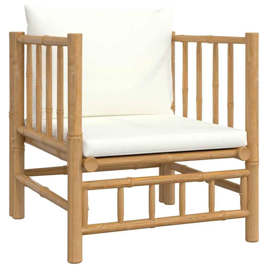 Outdoor Sectional Sofa Bamboo Garden Furniture Set with Cream White Cushions