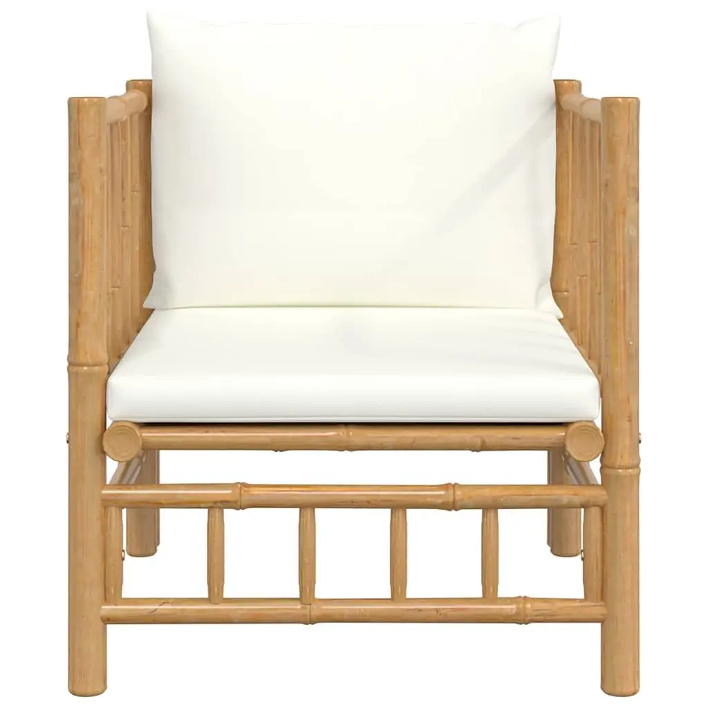 Outdoor Sectional Sofa Bamboo Garden Furniture Set with Cream White Cushions