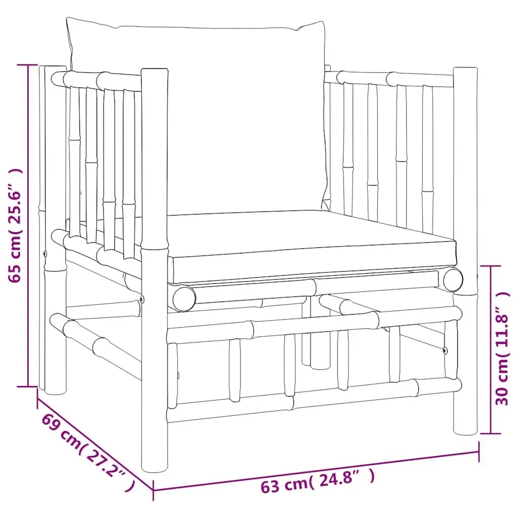 Outdoor Sectional Sofa Bamboo Garden Furniture Set with Cream White Cushions