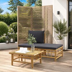 Bamboo Garden Sofa Set: 3-Piece Lounge with Grey Cushions