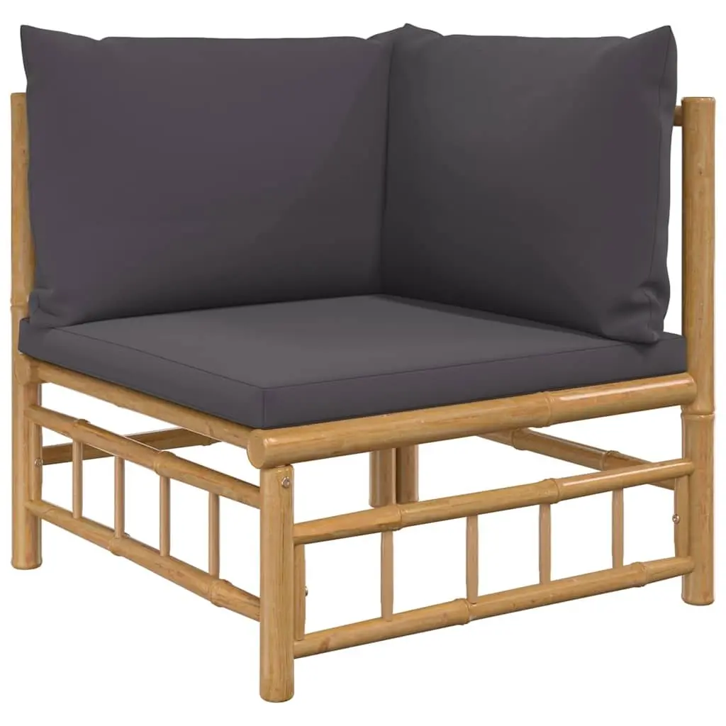 Outdoor Sectional Sofa Set 2 Piece Bamboo Garden Lounge with Grey Cushions