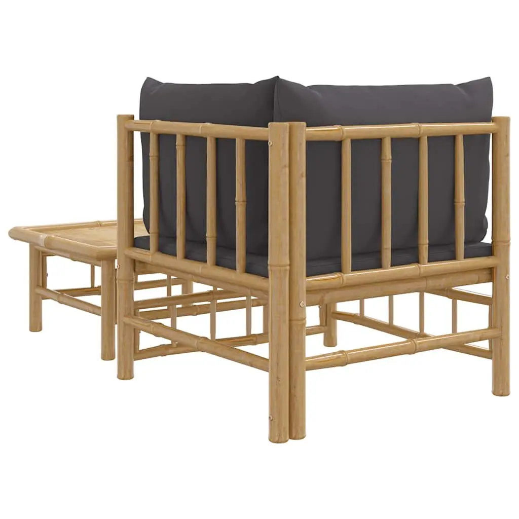 Outdoor Sectional Sofa Set 2 Piece Bamboo Garden Lounge with Grey Cushions