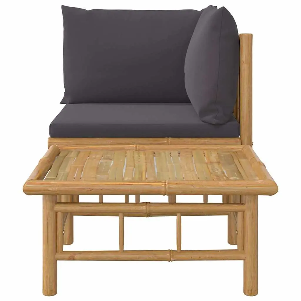 Outdoor Sectional Sofa Set 2 Piece Bamboo Garden Lounge with Grey Cushions