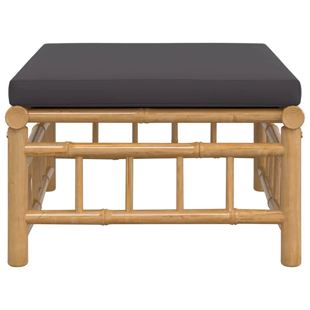 Garden Footstool Outdoor Seating Bamboo Frame with Grey Cushion Patio Furniture