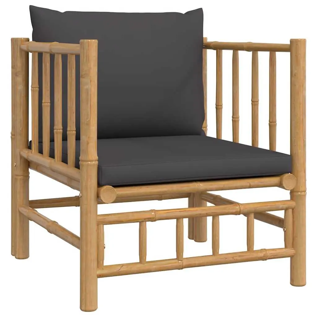 Outdoor Sectional Sofa Bamboo Garden Furniture with Grey Cushions Modular