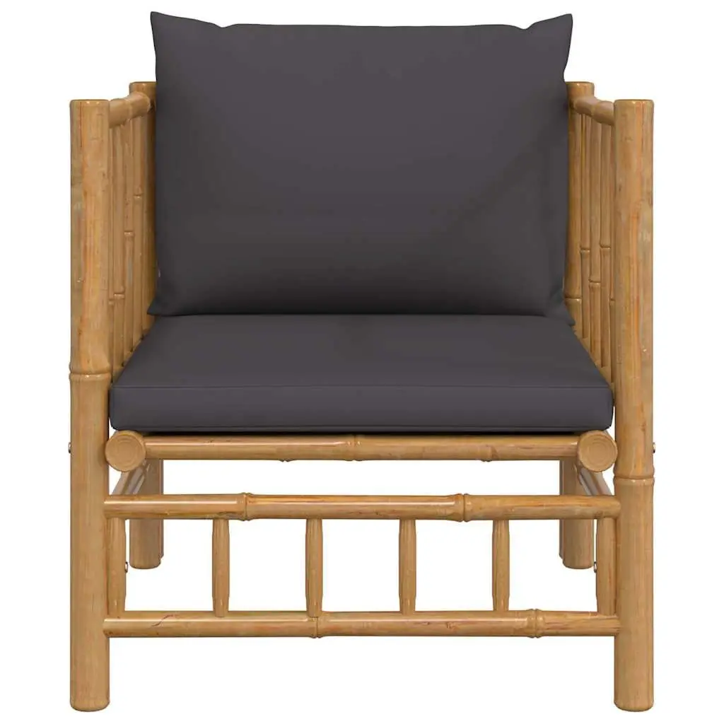 Outdoor Sectional Sofa Bamboo Garden Furniture with Grey Cushions Modular