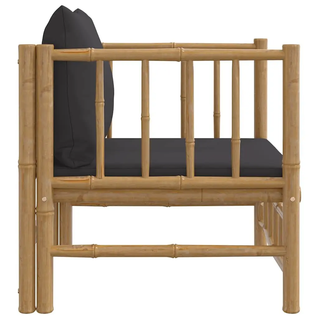 Outdoor Sectional Sofa Bamboo Garden Furniture with Grey Cushions Modular