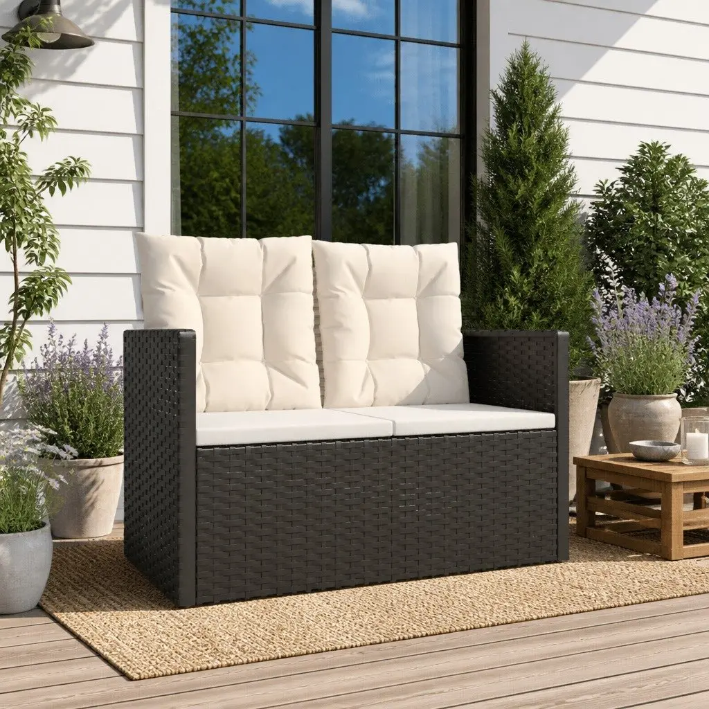 105cm Black Garden Bench with Cushions