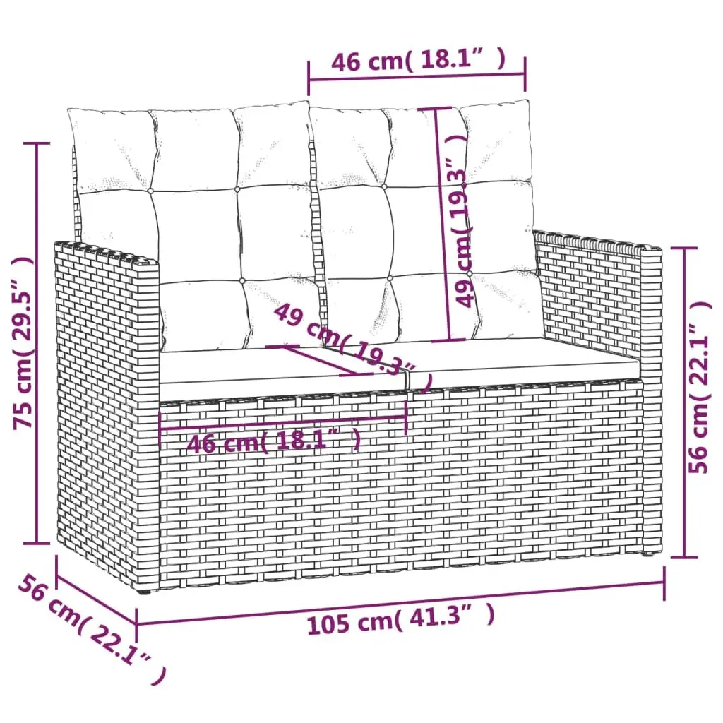 105cm Black Garden Bench with Cushions