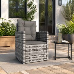 Garden Armchair Outdoor Seating Grey Poly Rattan with Cushions Steel Frame