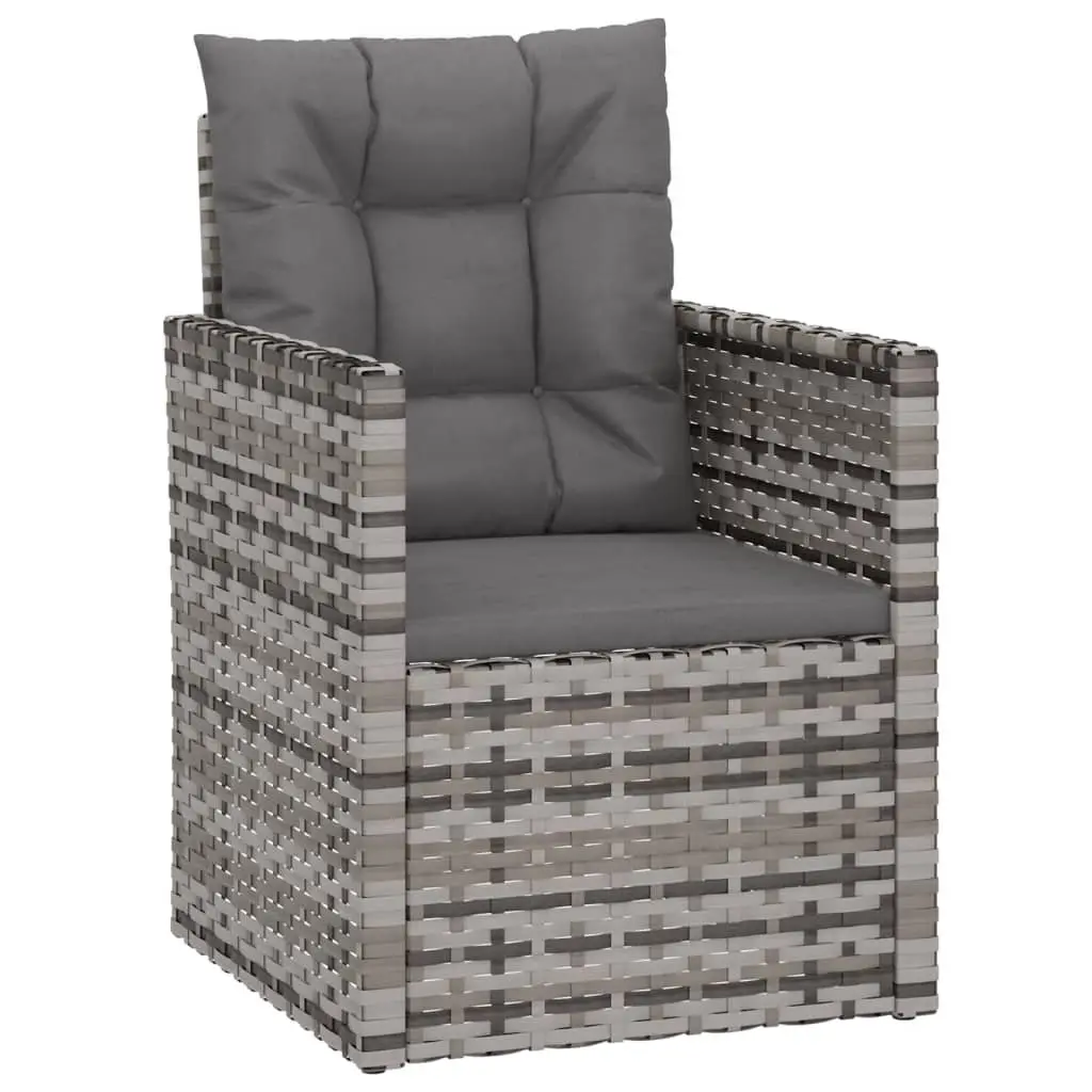 Outdoor Armchair Grey Steel Frame Poly Rattan Seating with Cushions for Garden Patio