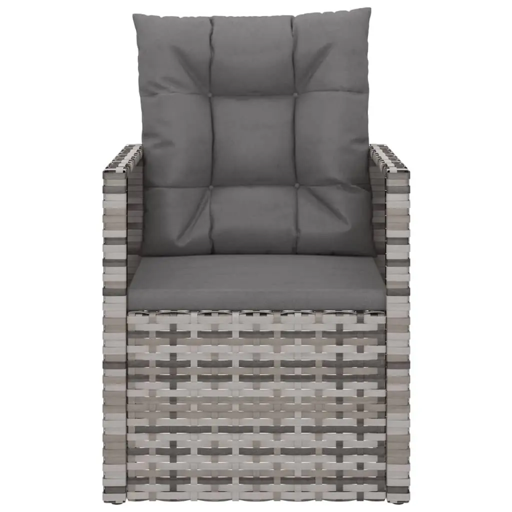Outdoor Armchair Grey Steel Frame Poly Rattan Seating with Cushions for Garden Patio