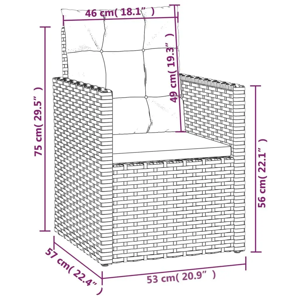 Outdoor Armchair Grey Steel Frame Poly Rattan Seating with Cushions for Garden Patio