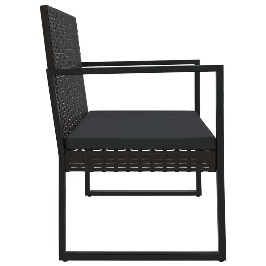 Outdoor Garden Bench with Cushions Black 106cm Poly Rattan Seating Furniture