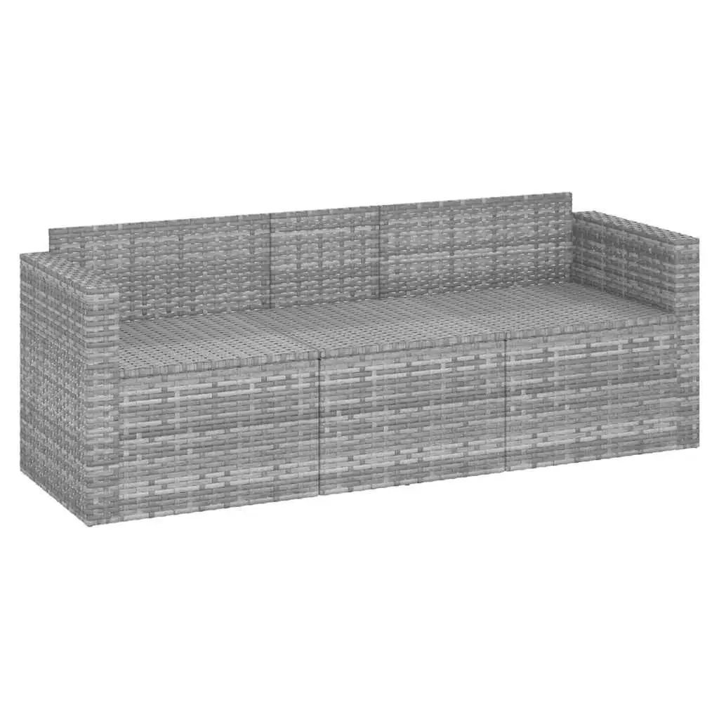 3-Seater Garden Sofa Grey Poly Rattan with Cushions Outdoor Patio Furniture