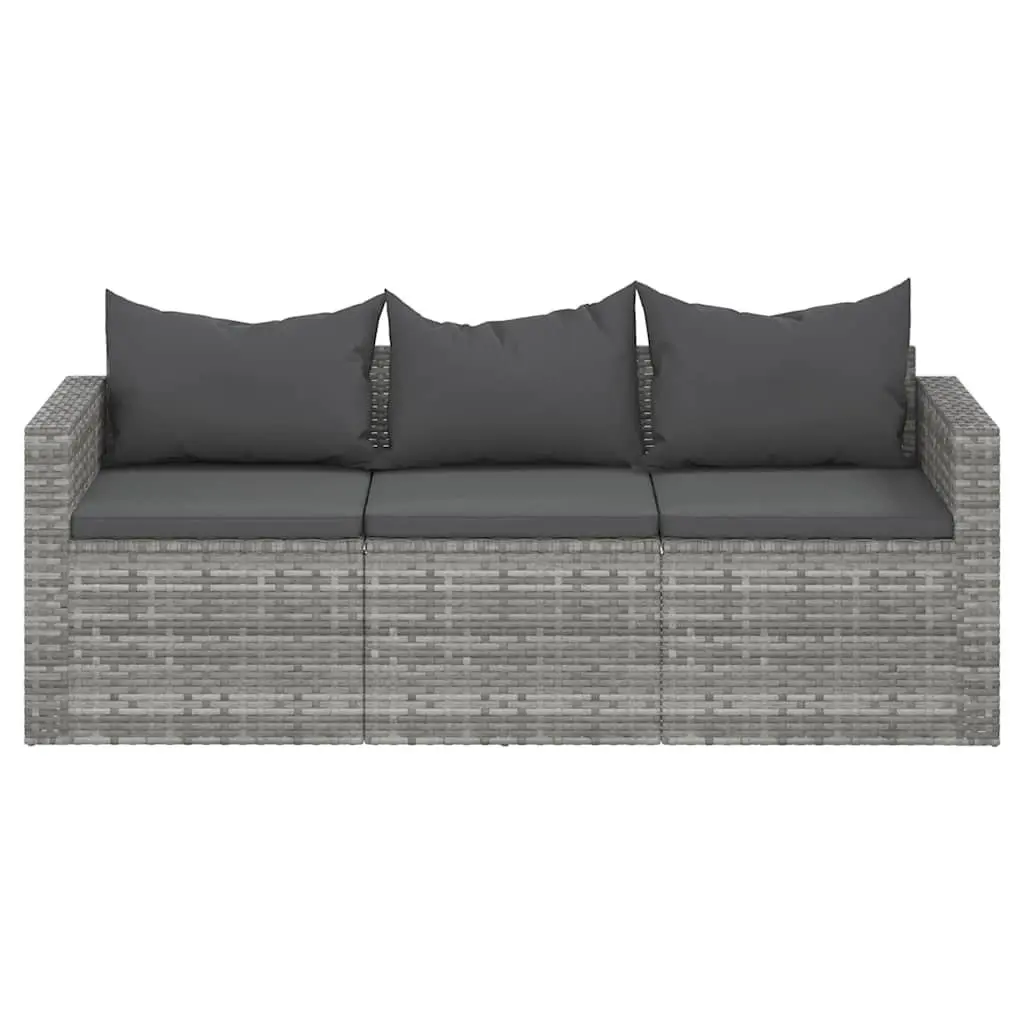 3-Seater Garden Sofa Grey Poly Rattan with Cushions Outdoor Patio Furniture