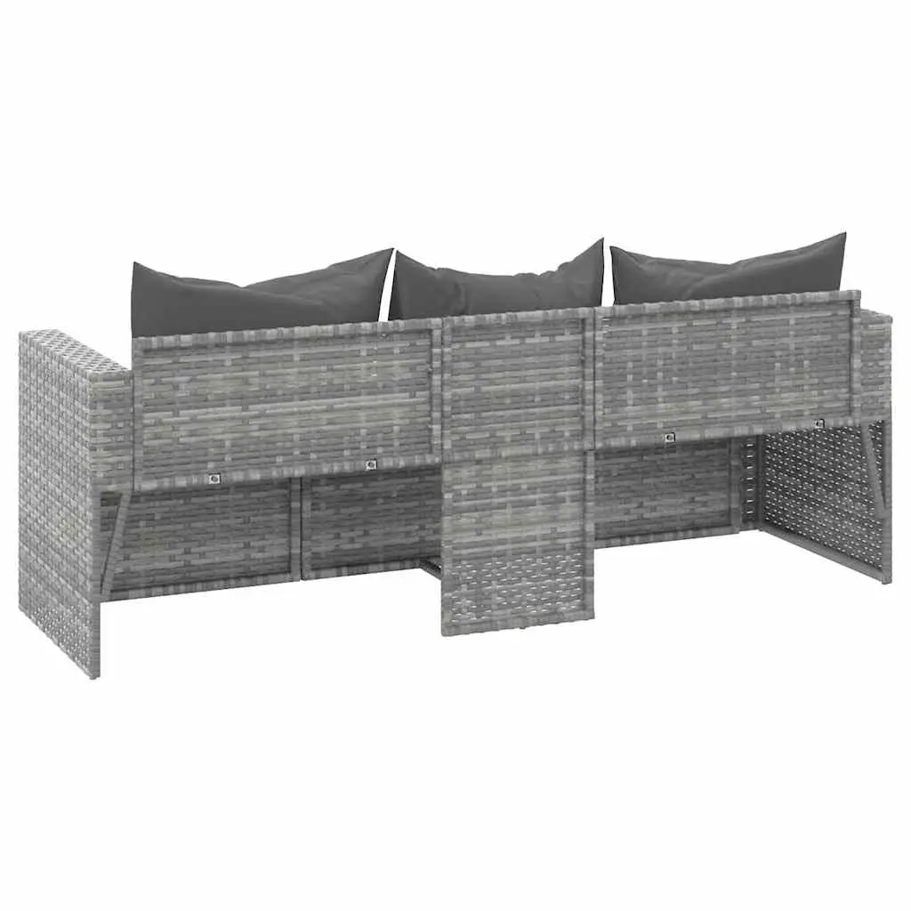3-Seater Garden Sofa Grey Poly Rattan with Cushions Outdoor Patio Furniture