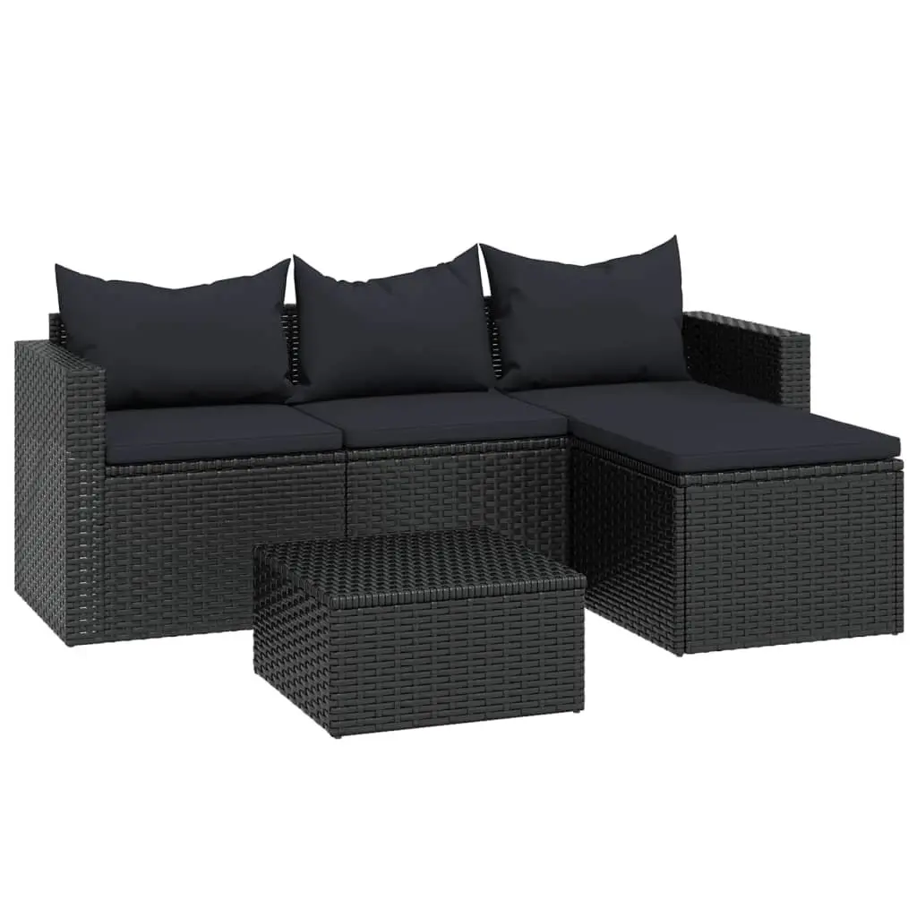 Outdoor Garden Lounge Set Modular Seating Black Poly Rattan Furniture with Cushions